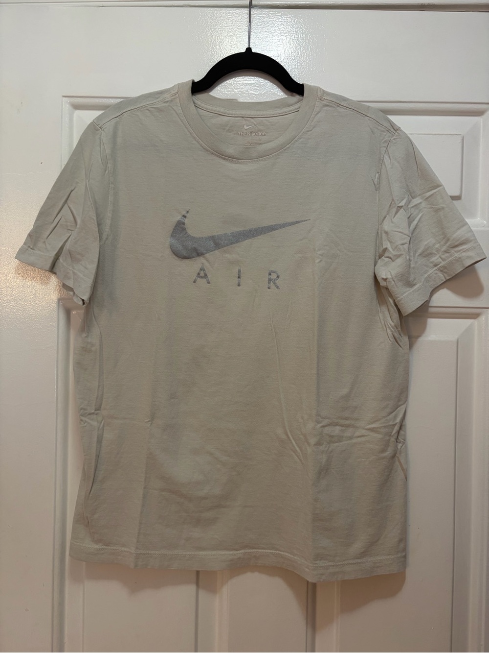 NIKE AIR- Graphic Tee - (Unisex) - Size: Medium, Light Grey/Silver Swoosh (USED)